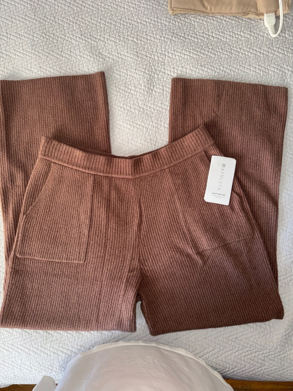 Athleta Ribbed Wide-Leg Knit Pants — Chestnut Brown (Felicity Cozy Pant )